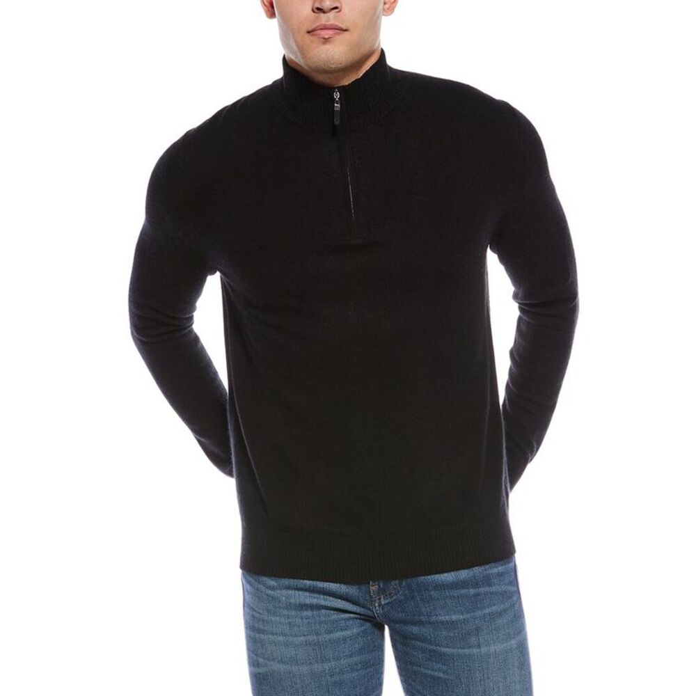 Quinn Mens  Cashmere 1/4-Zip Mock Neck Sweater, Black